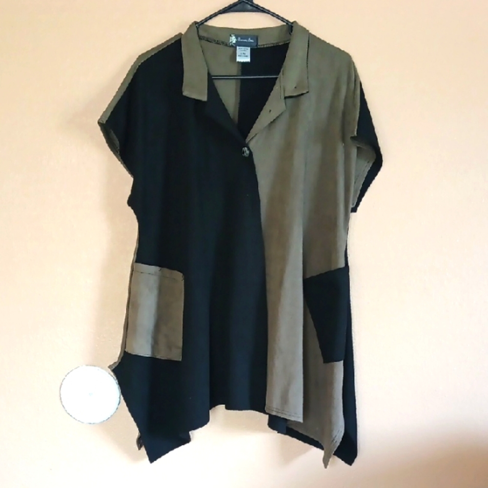 Damee Top Tunic ColorBlock Faux Suede Artsy